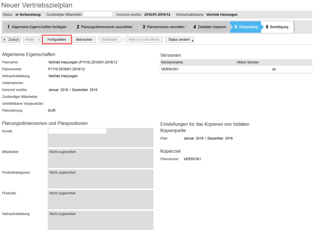 Kurzanleitung SAP Business ByDesign Vertriebszielplan fertigstellen